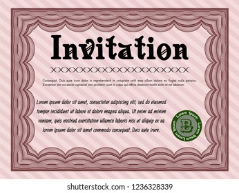 Red Vintage invitation. With complex background. Vector illustration. Artistry design. 