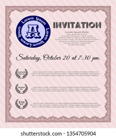 Red Vintage invitation. Complex background. Modern design. Vector illustration. 