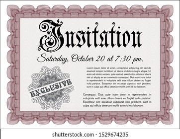 Red Vintage invitation. Complex background. Cordial design. Vector illustration. 