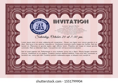 Red Vintage invitation. Complex background. Vector illustration. Money style design. 