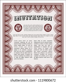 Red Vintage invitation. With complex linear background. Customizable, Easy to edit and change colors. Retro design. 