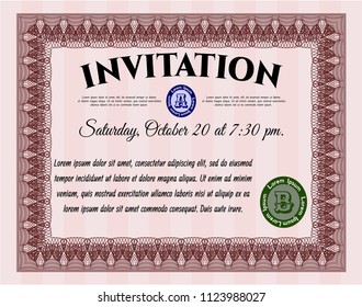 Red Vintage invitation. With complex linear background. Modern design. Customizable, Easy to edit and change colors. 