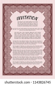 Red Vintage invitation. With complex linear background. Vector illustration. Beauty design. 