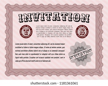 Red Vintage invitation. With complex linear background. Detailed. Elegant design. 