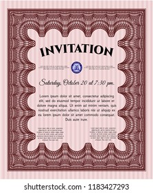 Red Vintage invitation. With complex linear background. Superior design. Vector illustration. 