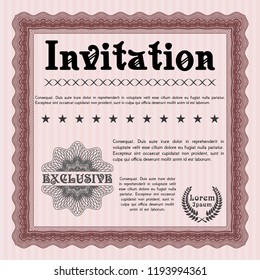 Red Vintage invitation. With complex linear background. Detailed. Beauty design. 