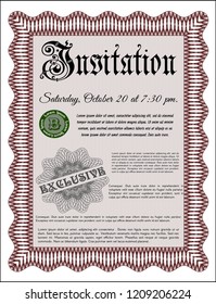 Red Vintage invitation. With complex linear background. Modern design. Detailed. 