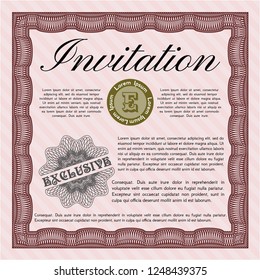Red Vintage invitation. With complex linear background. Superior design. Customizable, Easy to edit and change colors. 