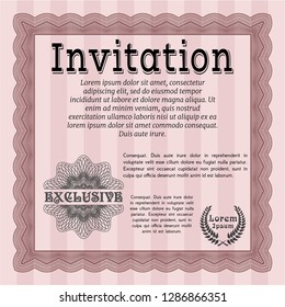 Red Vintage invitation. With complex linear background. Money Pattern. Detailed. 
