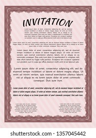 Red Vintage invitation. With complex linear background. Money style design. Detailed. 