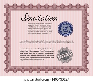 Red Vintage invitation. With complex linear background. Perfect design. Vector illustration. 