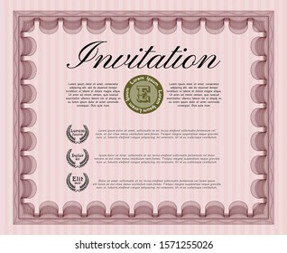 Red Vintage invitation. With complex linear background. Vector illustration. Superior design. 
