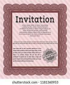 Red Vintage invitation. Cordial design. Vector illustration. With guilloche pattern. 