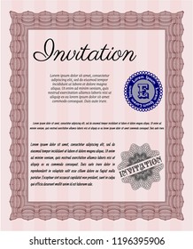 Red Vintage invitation. Cordial design. Detailed. With linear background. 