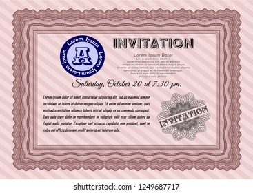 Red Vintage invitation. Cordial design. Detailed. With background. 