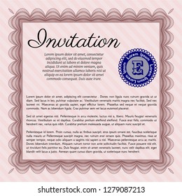 Red Vintage invitation. Cordial design. Detailed. With complex linear background. 