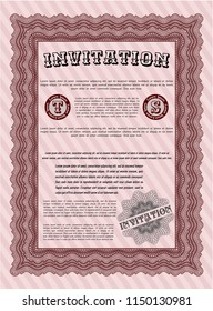  Red Vintage invitation. Customizable, Easy to edit and change colors. With guilloche pattern and background. Good design. 