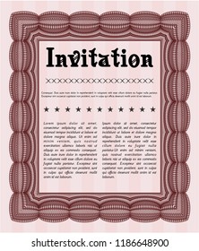 Red Vintage invitation. Customizable, Easy to edit and change colors. With great quality guilloche pattern. Money design. 