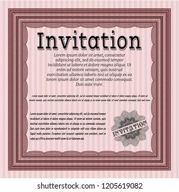 Red Vintage invitation. Customizable, Easy to edit and change colors. With guilloche pattern and background. Retro design. 