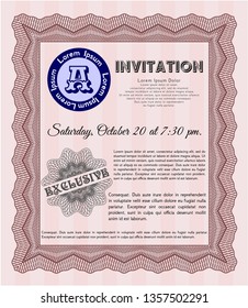 Red Vintage invitation. Customizable, Easy to edit and change colors. With guilloche pattern and background. Money style design. 