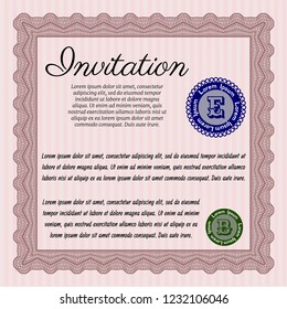 Red Vintage invitation. Detailed. With complex background. Nice design. 