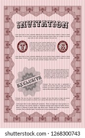 Red Vintage invitation. Detailed. With complex linear background. Beauty design. 