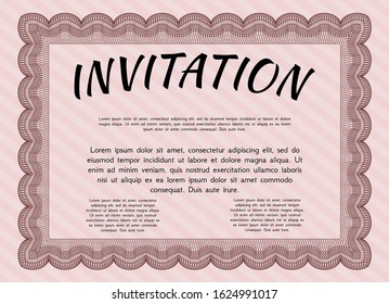 Red Vintage invitation. Detailed. With complex linear background. Money style design. 