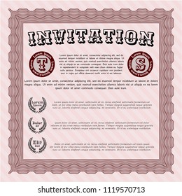 Red Vintage invitation. Detailed. With great quality guilloche pattern. Retro design. 
