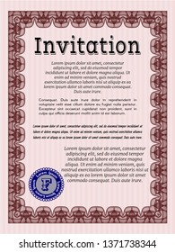 Red Vintage invitation. Detailed. With guilloche pattern. Superior design. 