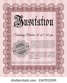 Red Vintage invitation. Detailed. With linear background. Lovely design. 