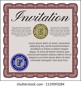 Red Vintage invitation. Easy to print. Beauty design. Detailed. 
