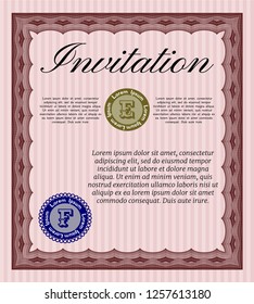 Red Vintage invitation. Elegant design. Detailed. With linear background. 