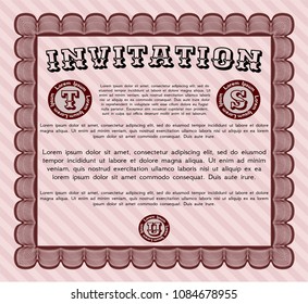  Red Vintage invitation. Excellent design. With great quality guilloche pattern. Customizable, Easy to edit and change colors. 