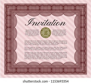 Red Vintage invitation. Excellent design. Vector illustration. With complex linear background. 