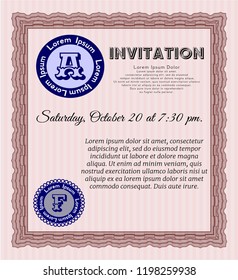 Red Vintage invitation. Excellent design. With complex background. Customizable, Easy to edit and change colors. 