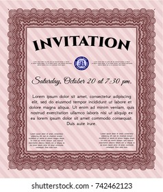 Red Vintage invitation. Excellent design. Detailed. With guilloche pattern and background. 