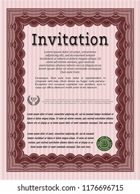 Red Vintage invitation. Good design. Complex background. Detailed. 