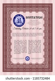 Red Vintage invitation. With great quality guilloche pattern. Vector illustration. Money Pattern design. 