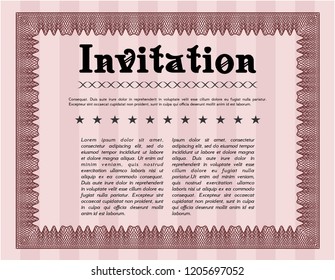 Red Vintage invitation. With great quality guilloche pattern. Vector illustration. Retro design. 
