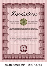 Red Vintage invitation. With great quality guilloche pattern. Customizable, Easy to edit and change colors. Sophisticated design. 