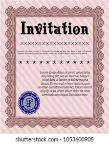  Red Vintage invitation. With guilloche pattern. Vector illustration. Elegant design. 