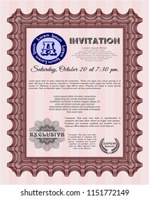 Red Vintage invitation. With guilloche pattern and background. Cordial design. Customizable, Easy to edit and change colors. 