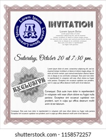 Red Vintage invitation. With guilloche pattern and background. Customizable, Easy to edit and change colors. Cordial design. 