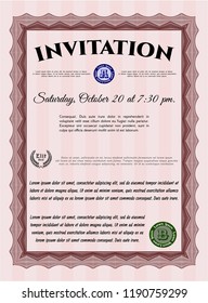 Red Vintage invitation. With guilloche pattern and background. Customizable, Easy to edit and change colors. Money Pattern. 