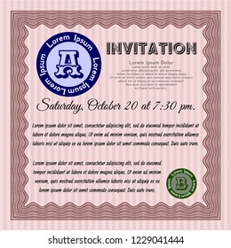 Red Vintage invitation. With guilloche pattern. Detailed. Retro design. 
