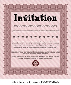 Red Vintage invitation. With guilloche pattern. Money design. Vector illustration. 