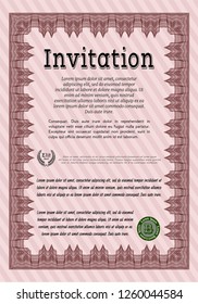 Red Vintage invitation. With guilloche pattern and background. Modern design. Detailed. 
