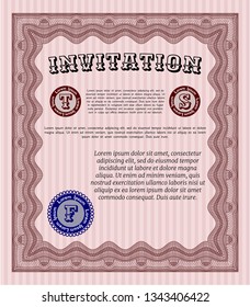 Red Vintage invitation. With guilloche pattern. Detailed. Perfect design. 