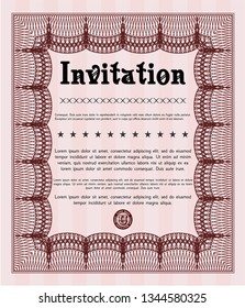 Red Vintage invitation. With guilloche pattern. Lovely design. Vector illustration. 