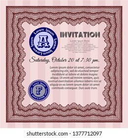 Red Vintage invitation. With guilloche pattern. Vector illustration. Money Pattern. 